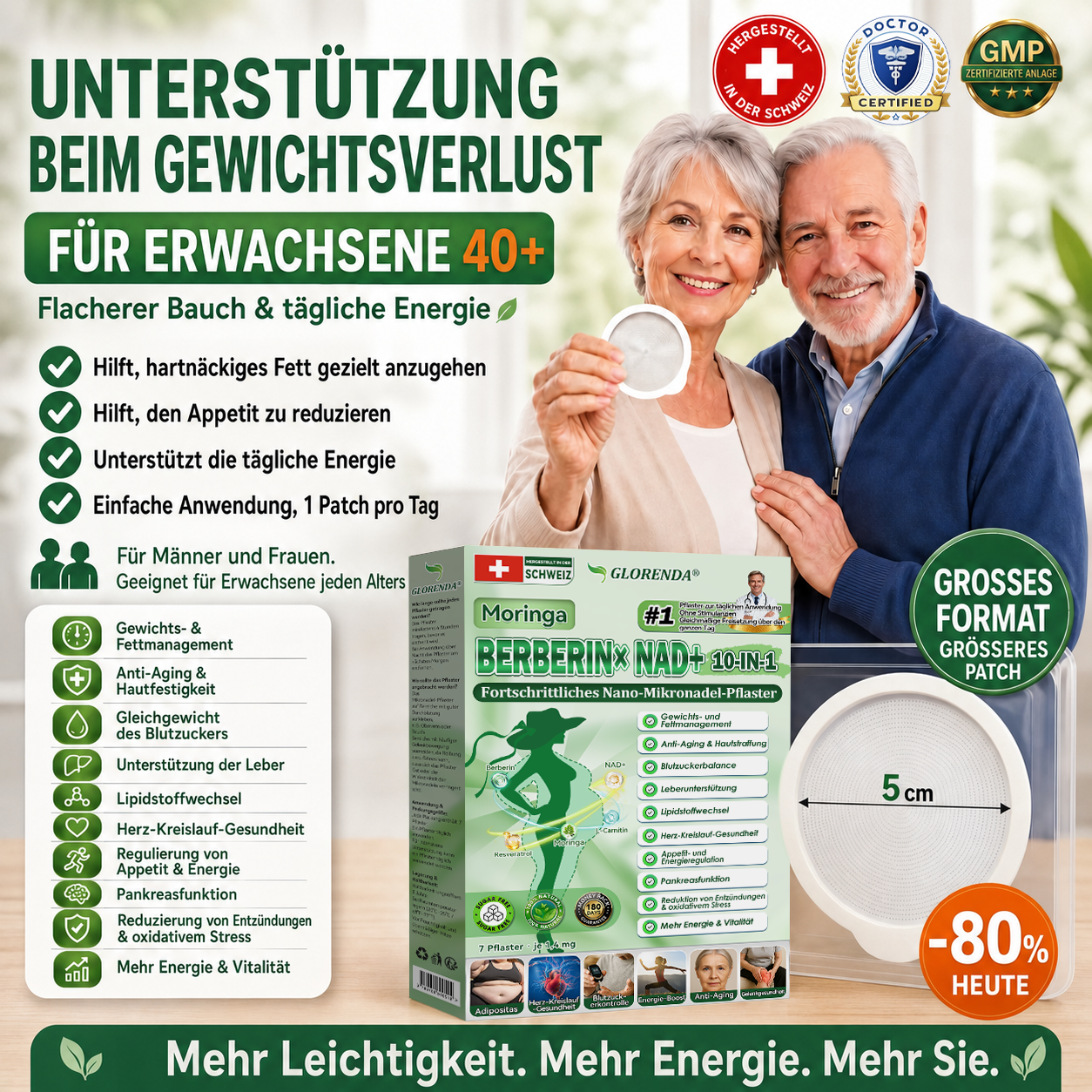 🔥🔥 Kaufen Sie mehr als 10 Packungen und sparen Sie 30%! GLORENDA® Mikronadel-Pflaster sind sicher und getestet. Mit 4–6 Packungen unterstützen Sie Gewichtsmanagement, Blutzuckerregulation, Verdauungsgesundheit und langanhaltende Energie!